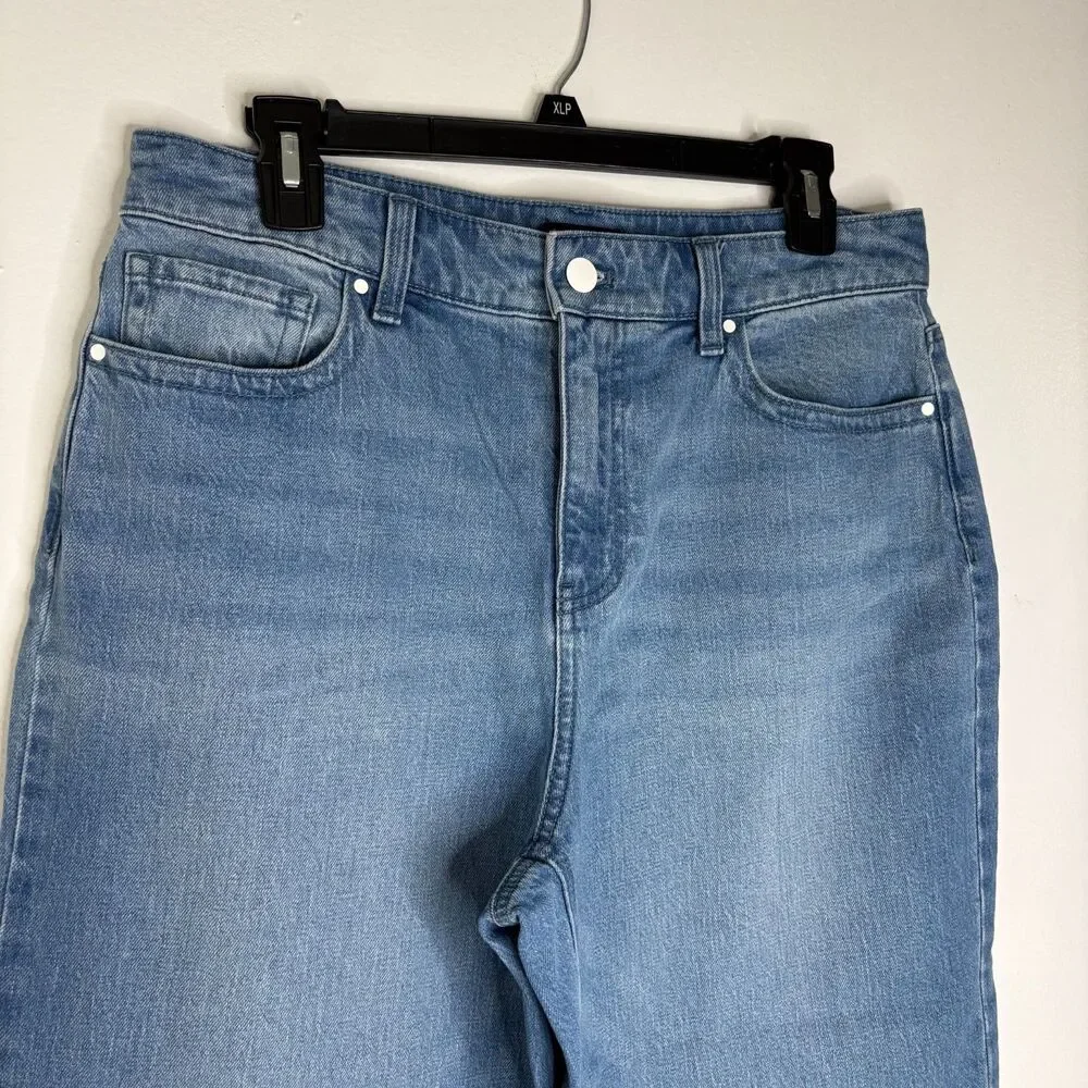 Talbots Wide Leg Crop Jeans 10P Petite Blue Embroidered Floral Stretch Denim